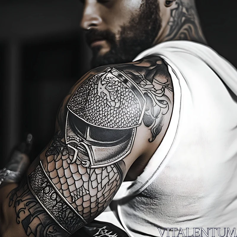 Detailed Armor Tattoo on Shoulder AI Image