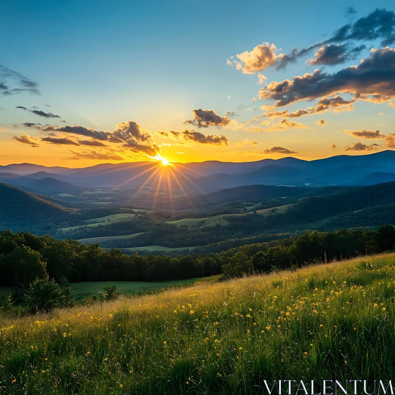 AI ART Golden Sunset Over Mountain Ranges