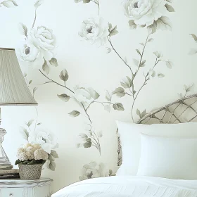 Serene Bedroom with Floral Wallpaper