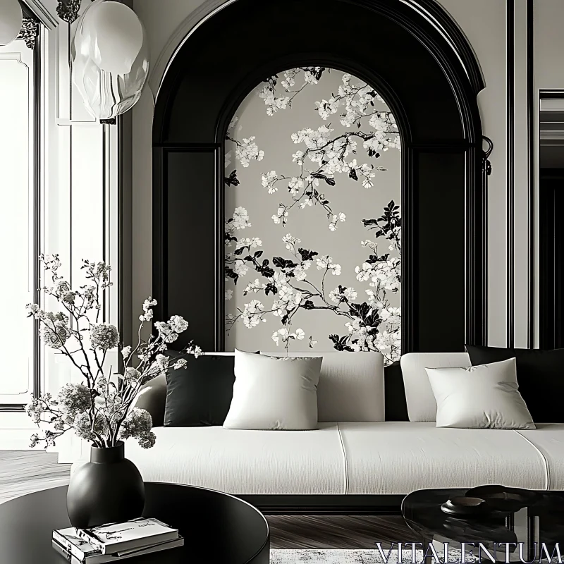 AI ART Monochrome Home Decor with Floral Design