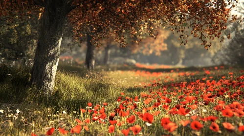 Red Poppies Under Golden Light