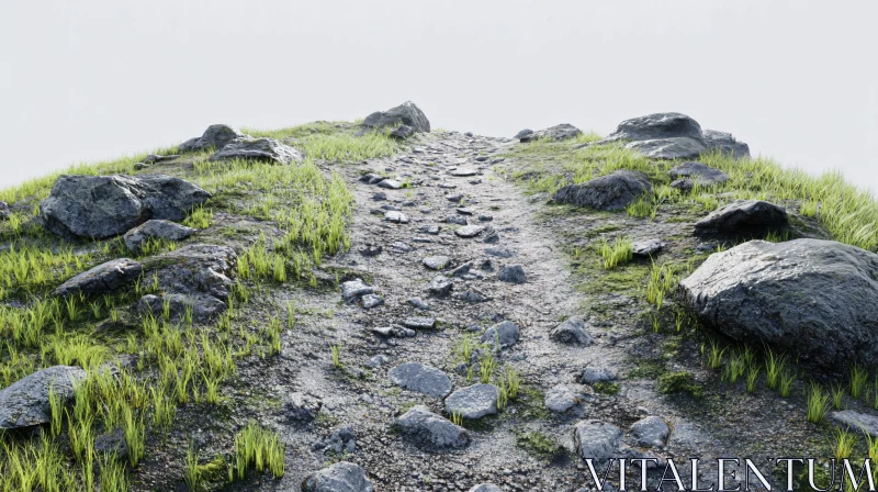 AI ART Rocky Trail with Fresh Green Grass