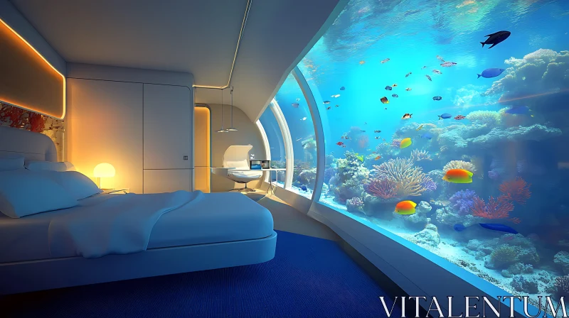 AI ART Bedroom with Underwater Aquarium View