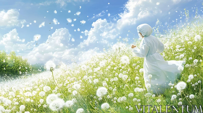 AI ART Person in Dandelion Field