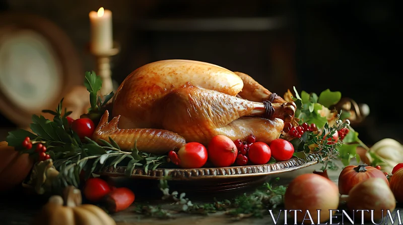 Thanksgiving Turkey with Apples and Greenery AI Image