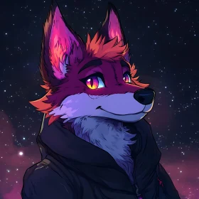 Pensive Fox Amidst a Starry Night