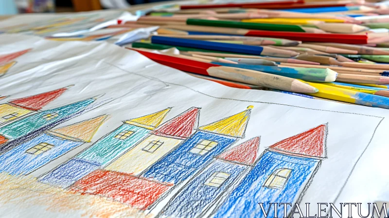 Child's Drawing with Pencils AI Image