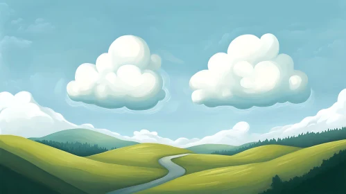 Rolling Hills Landscape with Clouds