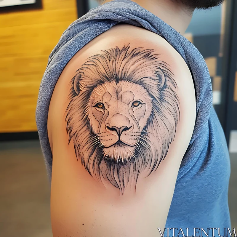 Majestic Lion Shoulder Tattoo AI Image