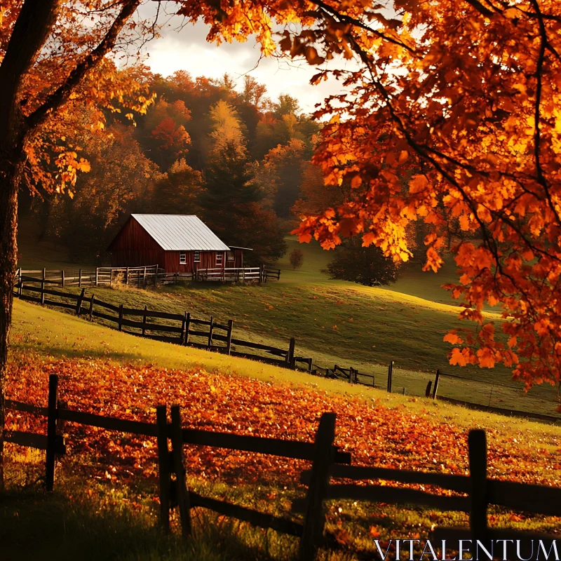 AI ART Rustic Barn Amidst Autumnal Splendor