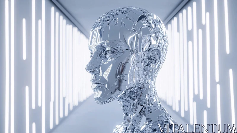 Futuristic Chrome Cyborg Profile AI Image