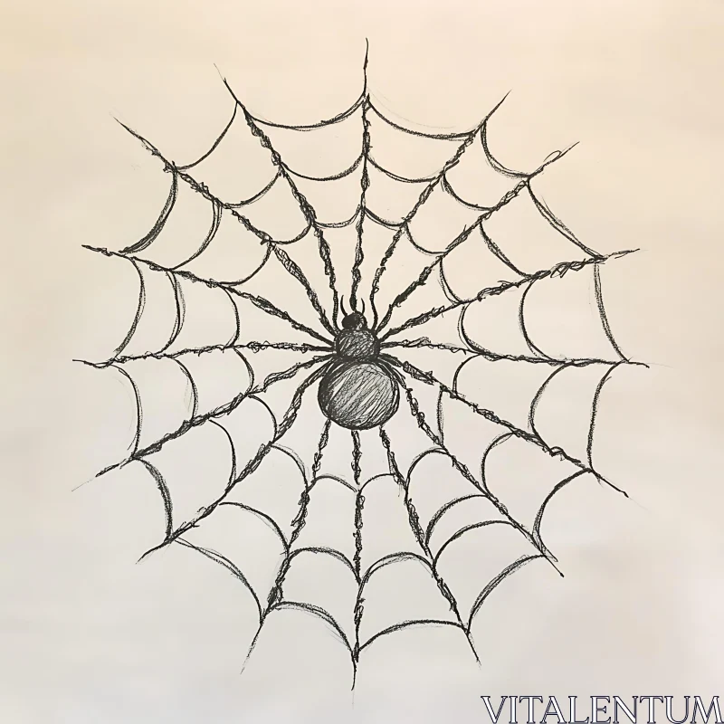 Spider in Web - Detailed Sketch AI Image