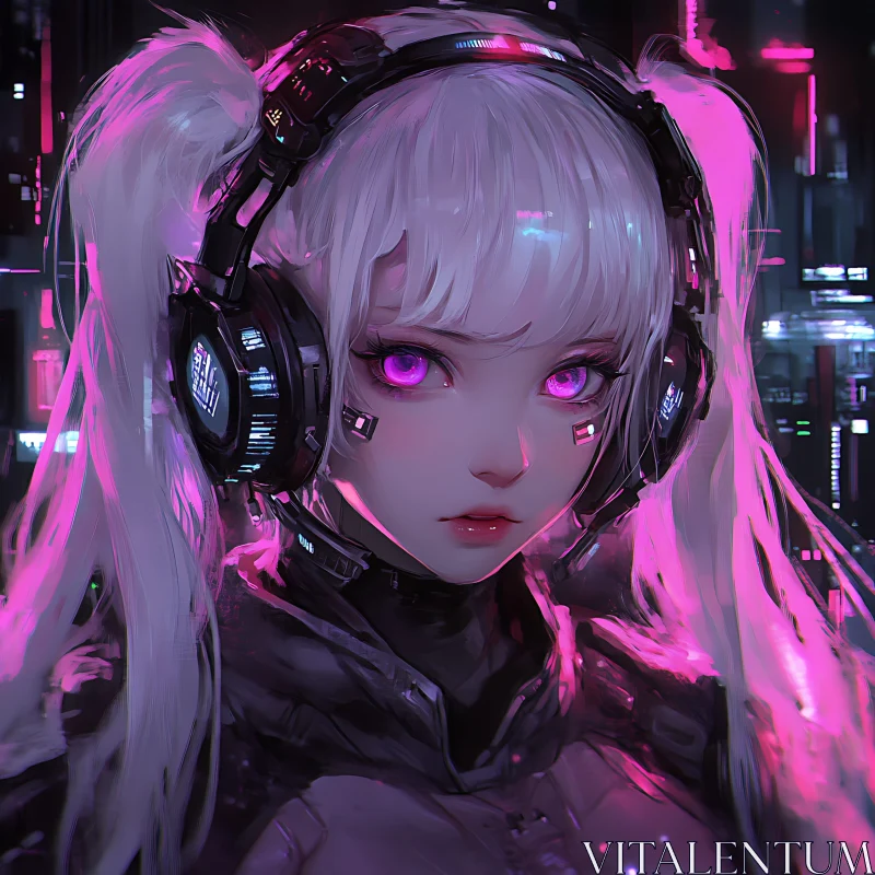 AI ART Cyberpunk Anime Girl with Striking Purple Eyes