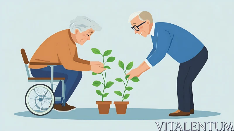 Senior Couple Gardening Together Art AI Image