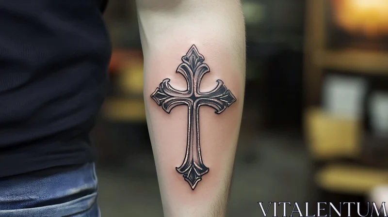 Detailed Arm Tattoo of Cross with Intricate Design AI Image