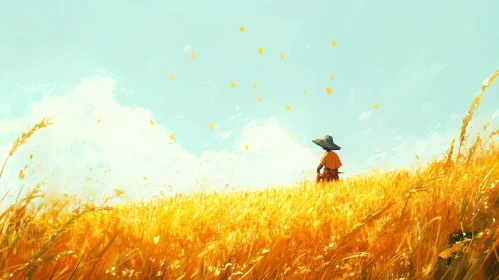 Figure in Golden Field Painting