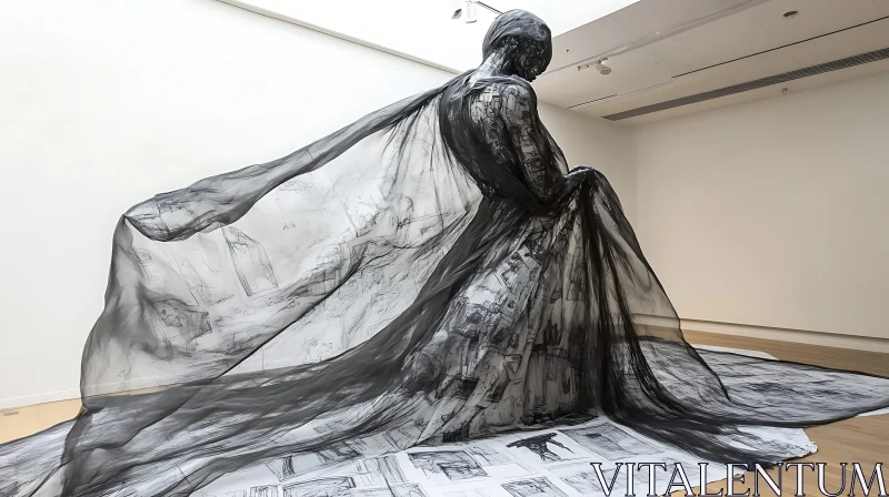 Sculptural Art: Draped Figure in Black and White AI Image