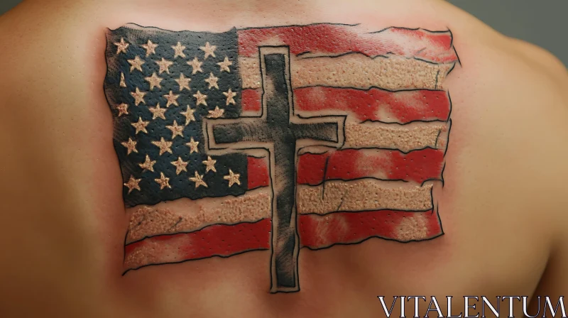 American Flag and Cross Tattoo on Back AI Image