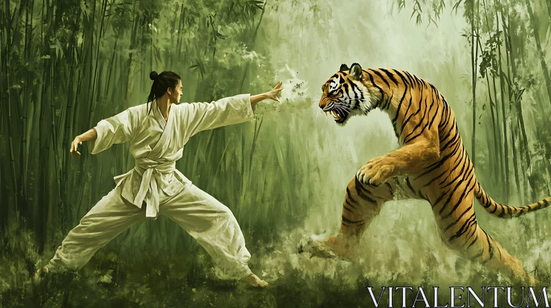 Martial Arts Tiger Encounter Artwork AI Image