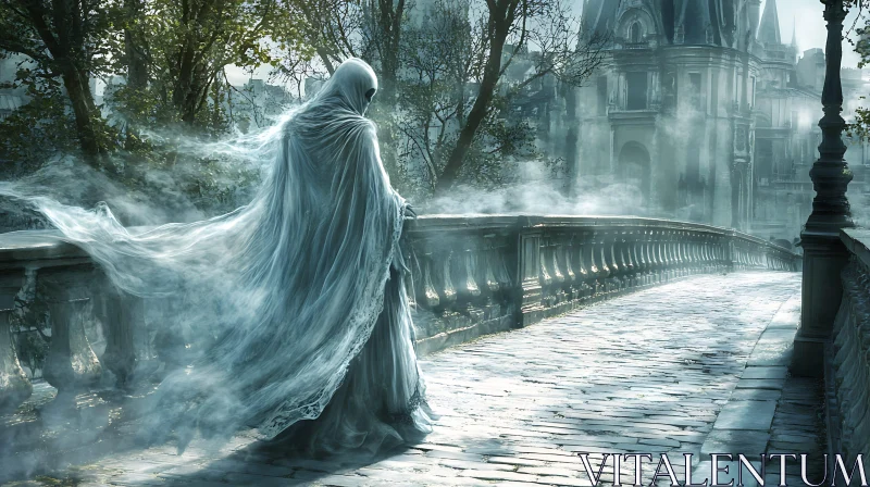 Spectral Figure on Stone Bridge AI Image