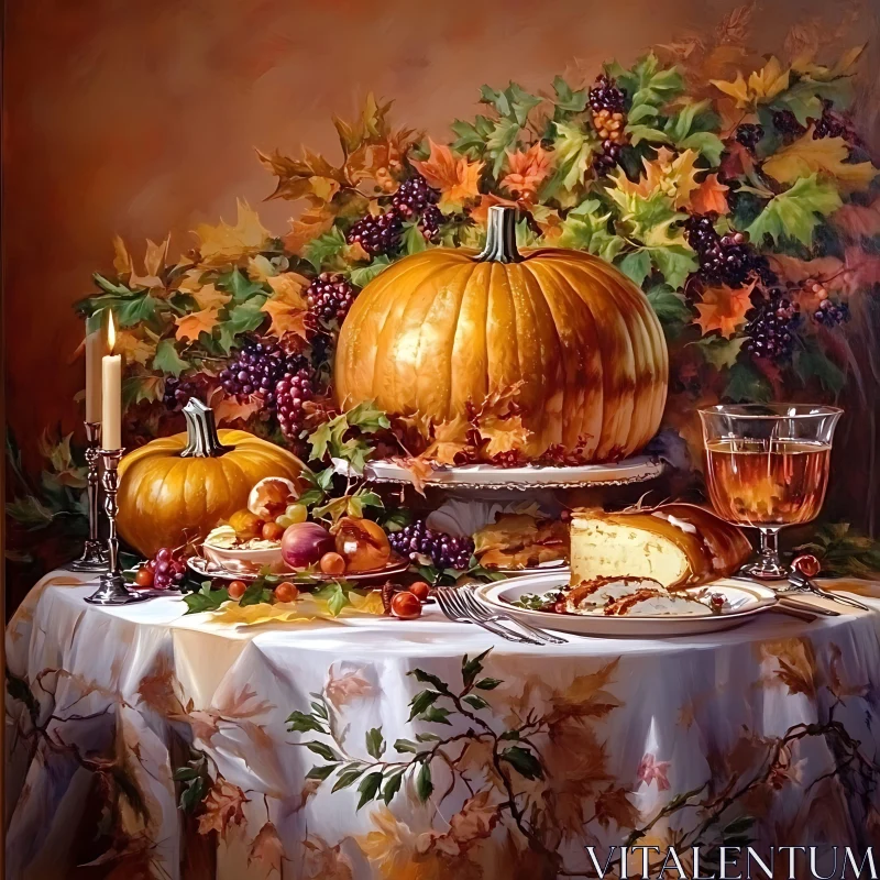 Pumpkins and Grapes Still Life AI Image