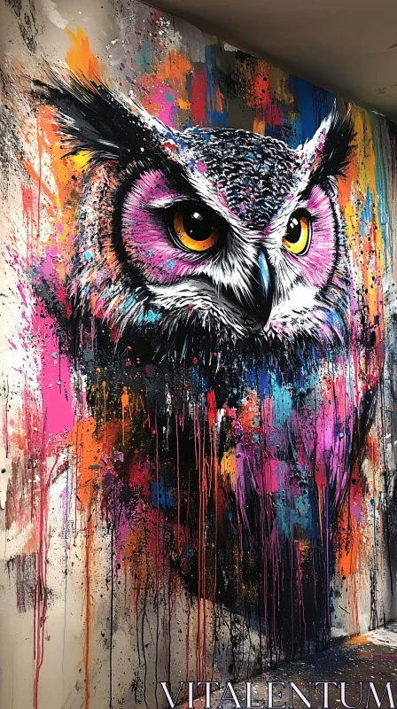 Vibrant Urban Owl Mural AI Image