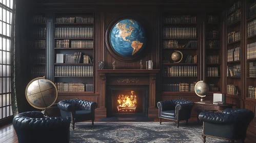 Classic Home Library with Fireplace