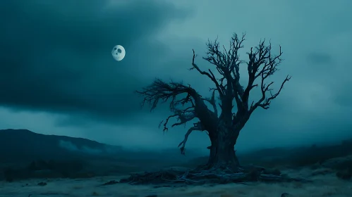 Lonely Tree in Moonlight