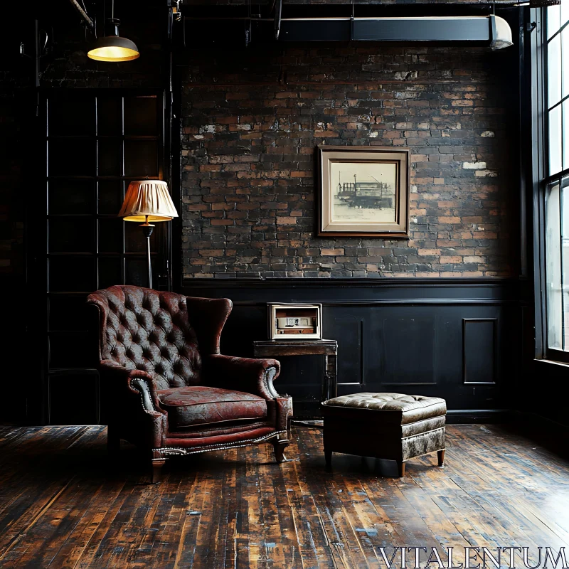 AI ART Rustic Interior with Leather Armchair