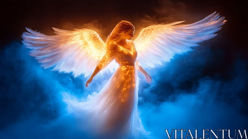 Celestial Angel in Blue Clouds Art AI Image