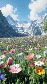 Scenic Flower Field in Mountainous Landscape