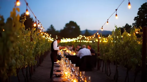 Outdoor Vineyard Celebration with Lights