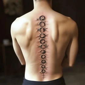 Detailed Moon Phases Spine Tattoo