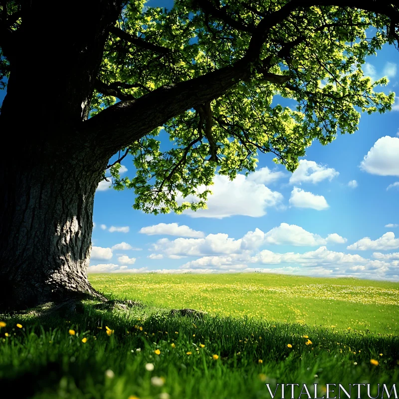 Green Field and Blue Sky AI Image