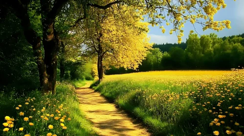 Yellow Wildflower Field with Winding Path