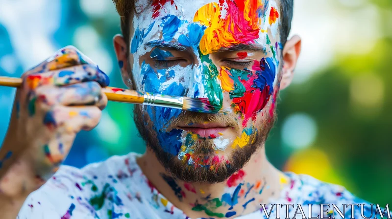 Colorful Painted Face Man Portrait AI Image