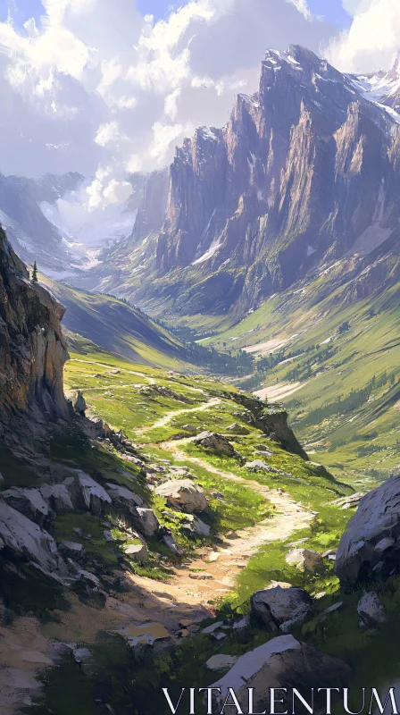 Majestic Mountain Landscape with Winding Path AI Image