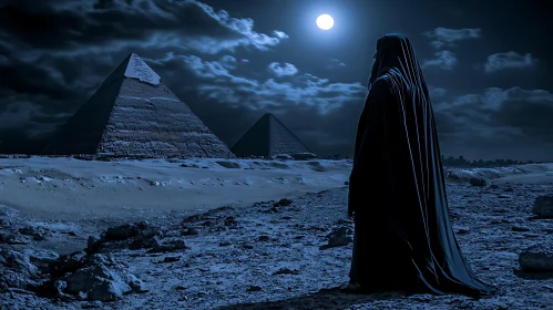 Moonlit Pyramids and Silent Guardian