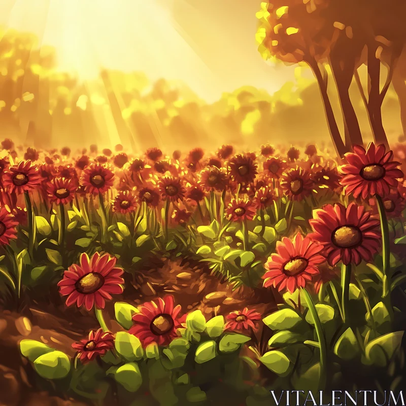 Floral Meadow in the Morning Light AI Image