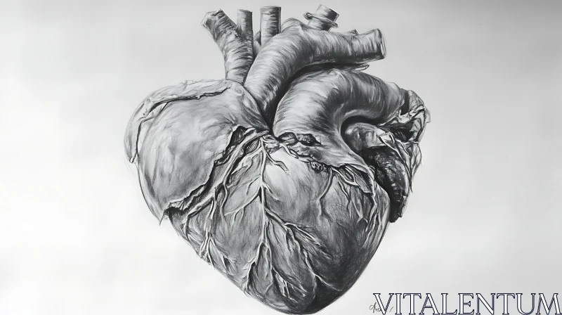 AI ART Anatomical Heart Art in Grayscale