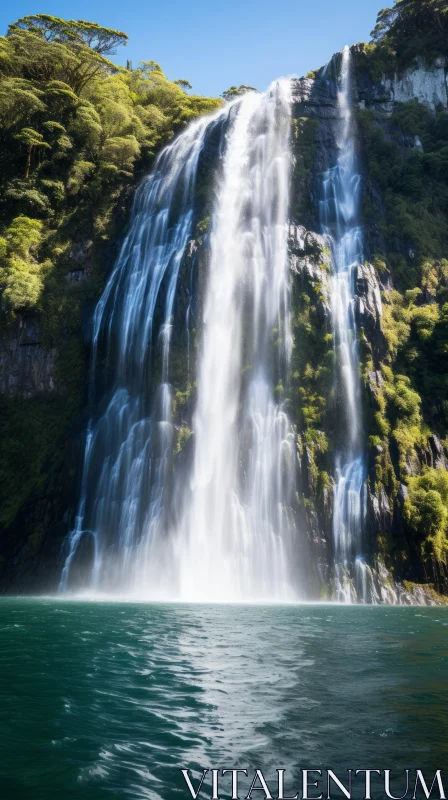Captivating Nature: Scenic Waterfall over a Blue Green Lake AI Image
