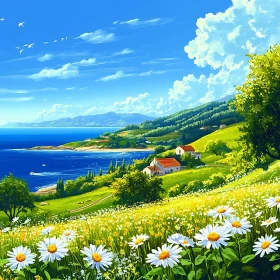 Seaside Daisy Meadow Landscape