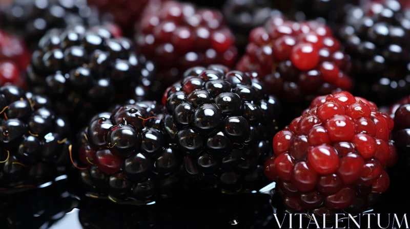 Closeup View of Glossy Blackberries: A Study in Contrasting Colors AI Image