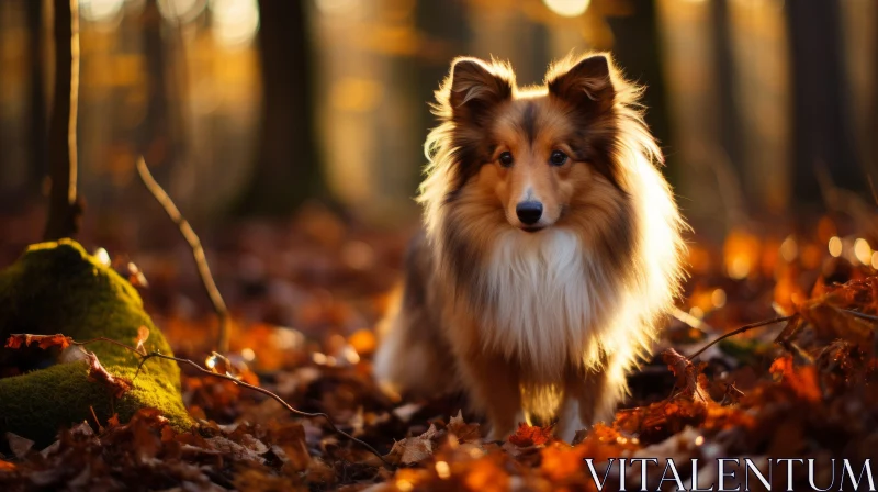 Collie in Autumn Forest - A Canine Portrait in Golden Light AI Image