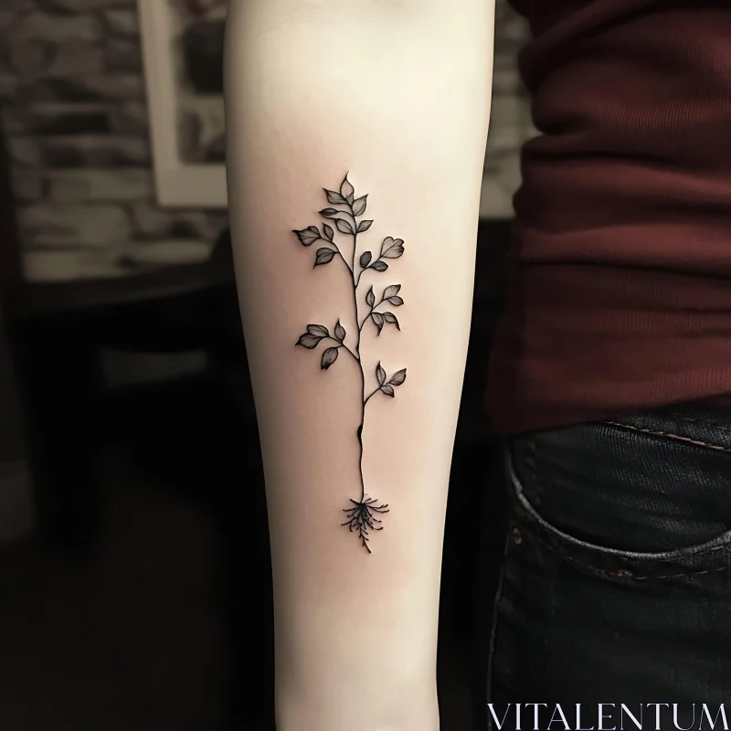 Intricate Black Plant Tattoo Design AI Image