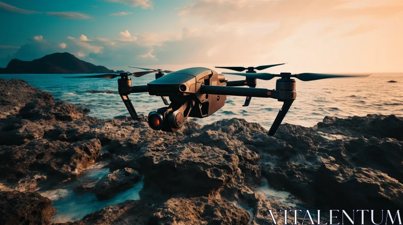 Drone Flight Over Ocean - Mechanized Precision Meets Natural Aesthetics AI Image