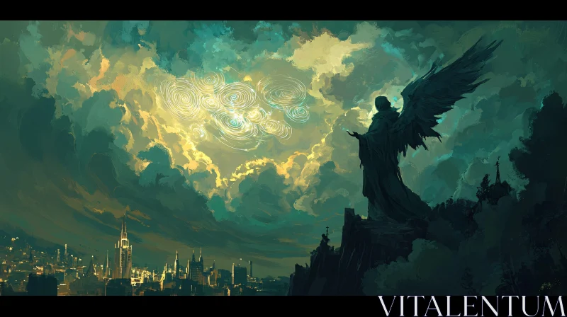 Winged Protector of the Metropolis AI Image