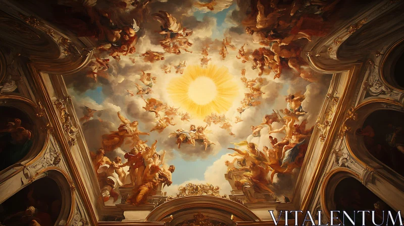 AI ART Classical Ceiling Art with Angels and Sunburst