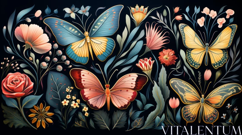 Enchanting Butterflies and Flowers in Pastel Illustration AI Image
