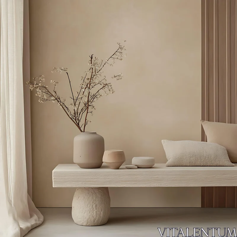 AI ART Minimalist Home Interior with Vase and Pillow